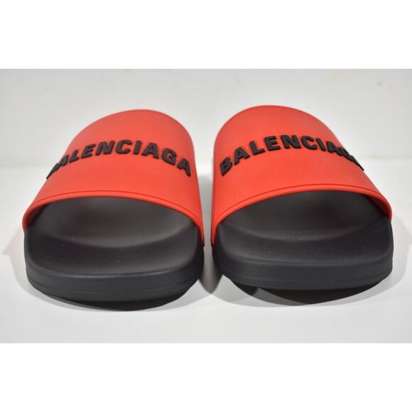 Balenciaga Black Red Bicolor Rubber Logo Slide Pool Sandal Flip Flop Flat 42 9 - Picture 6 of 12
